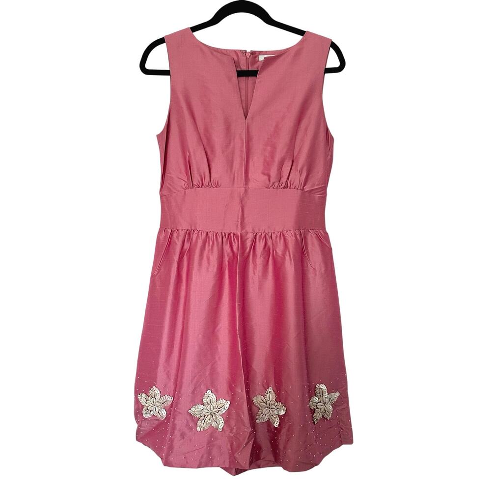 Vintage Y2K (US 8) Silk Fiori Di Zucca Pink Designer Dress Seashell/ Beaded